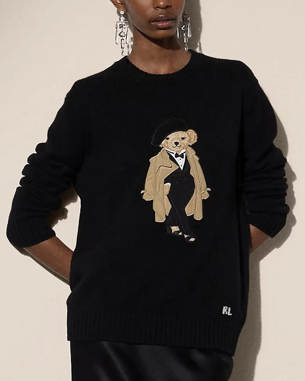 Black Cashmere Trench Polo Bear Sweater