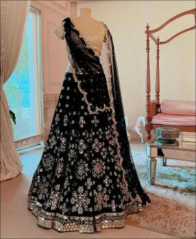 Black Faux Georgette Lehenga Choli with Heavy Sequins Work