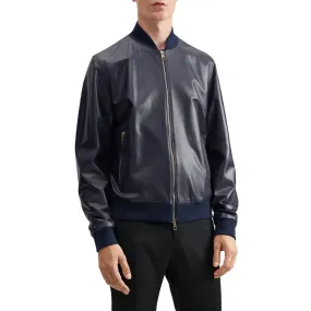 Blue Bomber Leather Jacket for Men - Mika