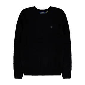 Cable-Knit Wool-Cashmere Sweater Polo Black