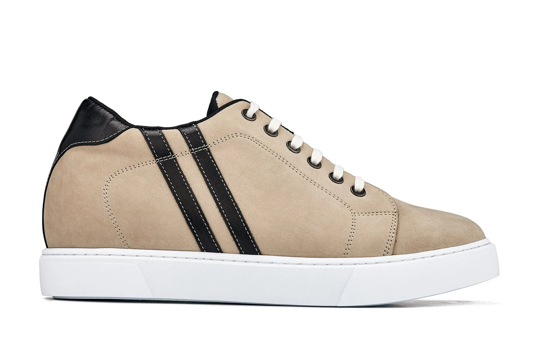 CALTO - K1552 - 2.8 Inches Taller (Taupe) - Lace Up Casual Sneakers