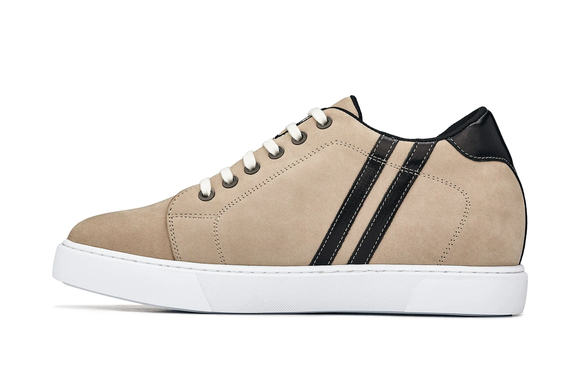 CALTO - K1552 - 2.8 Inches Taller (Taupe) - Lace Up Casual Sneakers