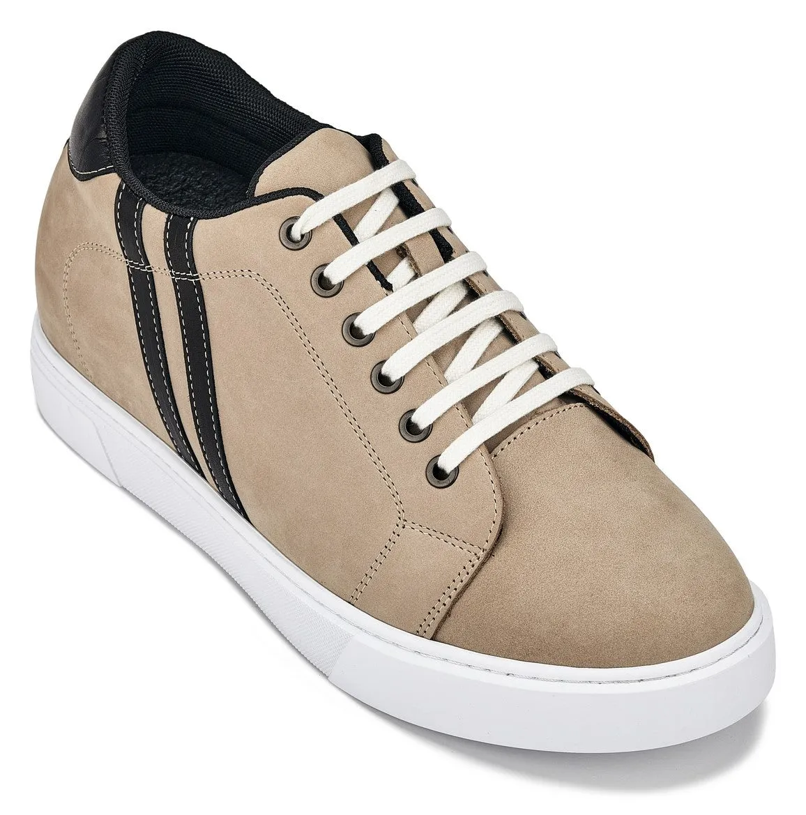 CALTO - K1552 - 2.8 Inches Taller (Taupe) - Lace Up Casual Sneakers