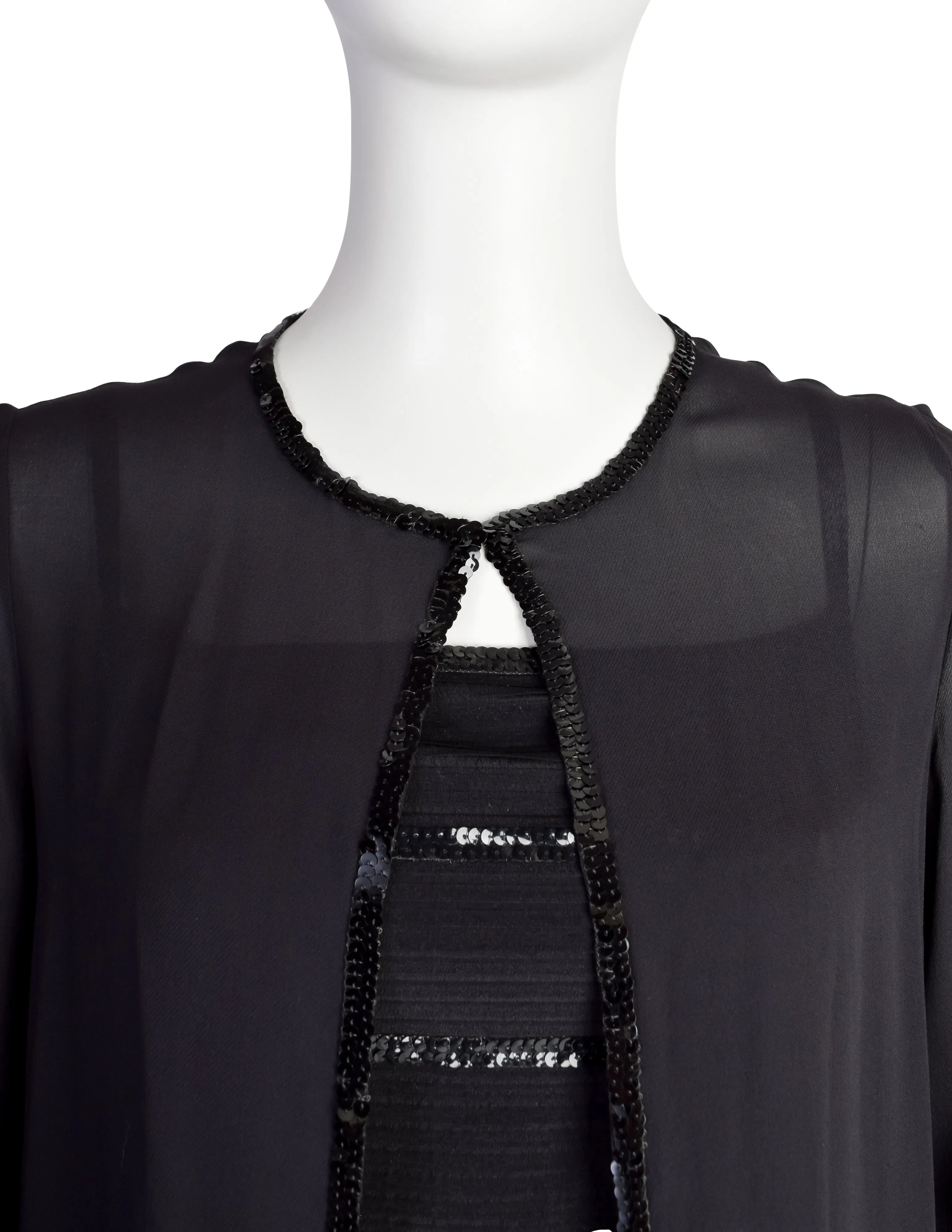 Chanel Vintage Rare Black Pleated Silk Sequin Dress and Jacket Ensemble Set
