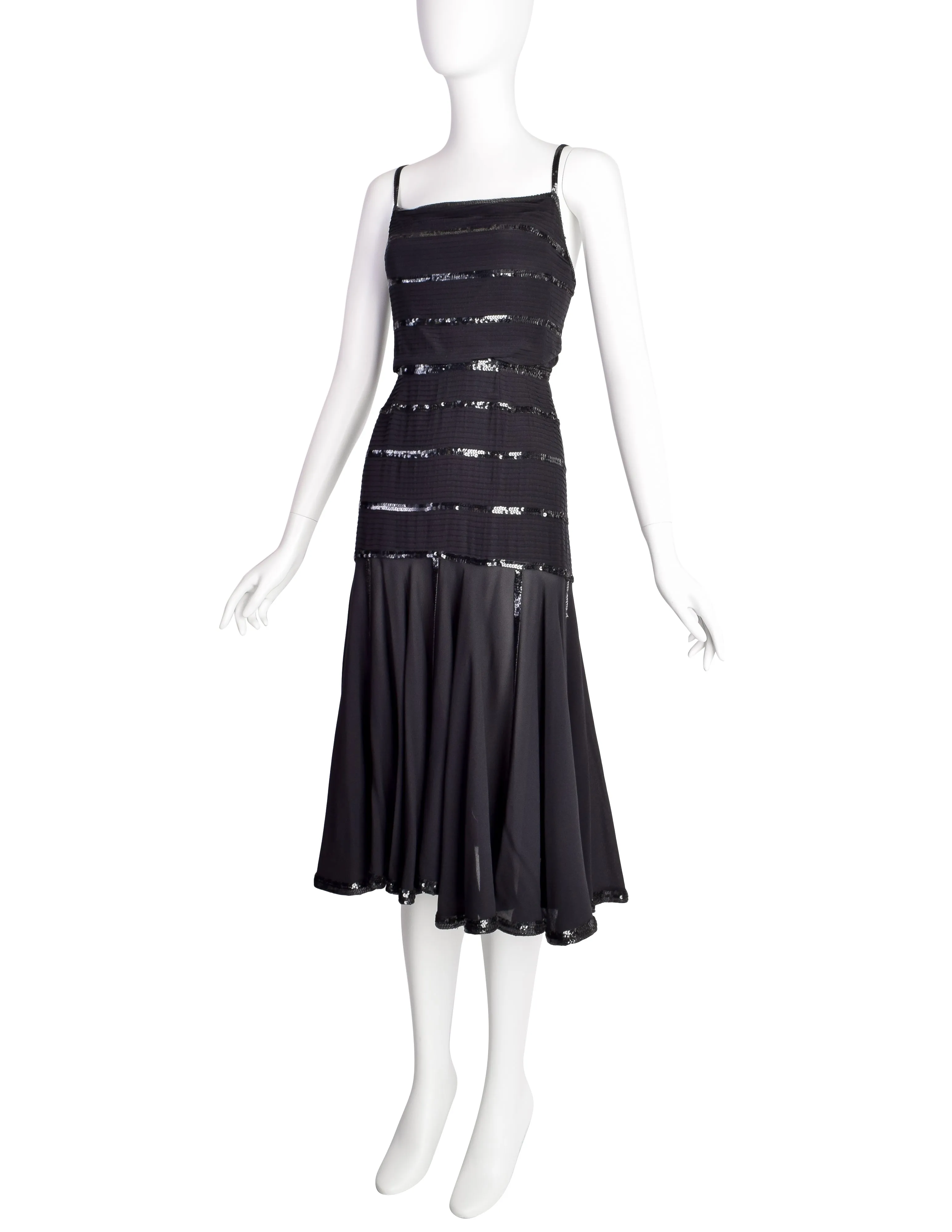 Chanel Vintage Rare Black Pleated Silk Sequin Dress and Jacket Ensemble Set