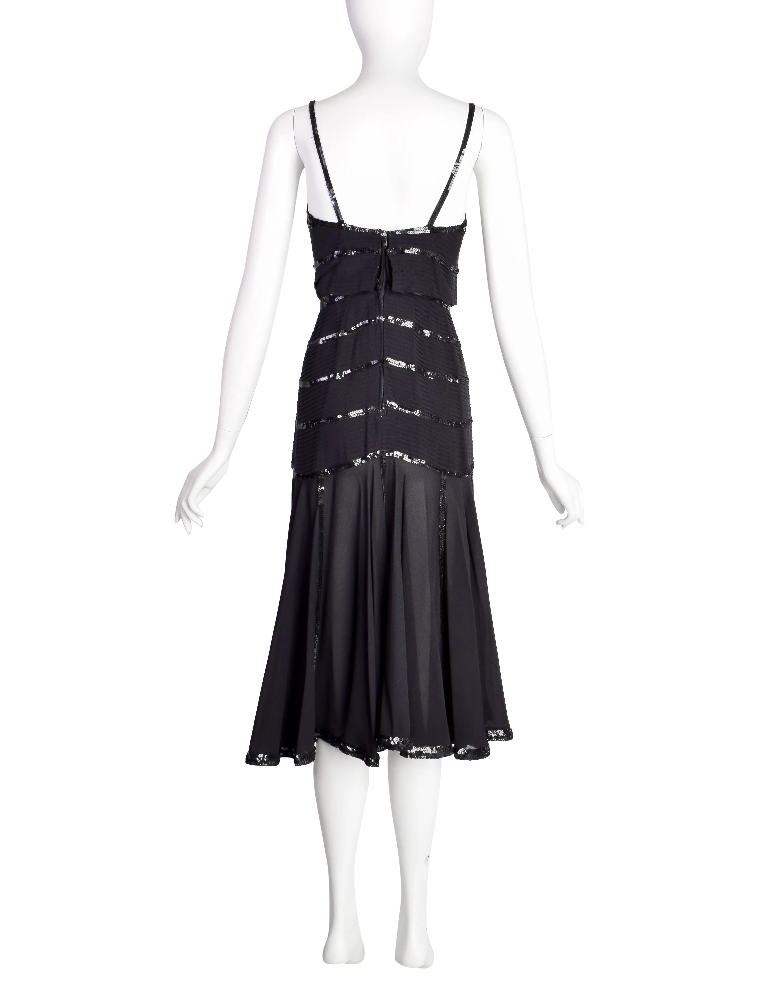 Chanel Vintage Rare Black Pleated Silk Sequin Dress and Jacket Ensemble Set