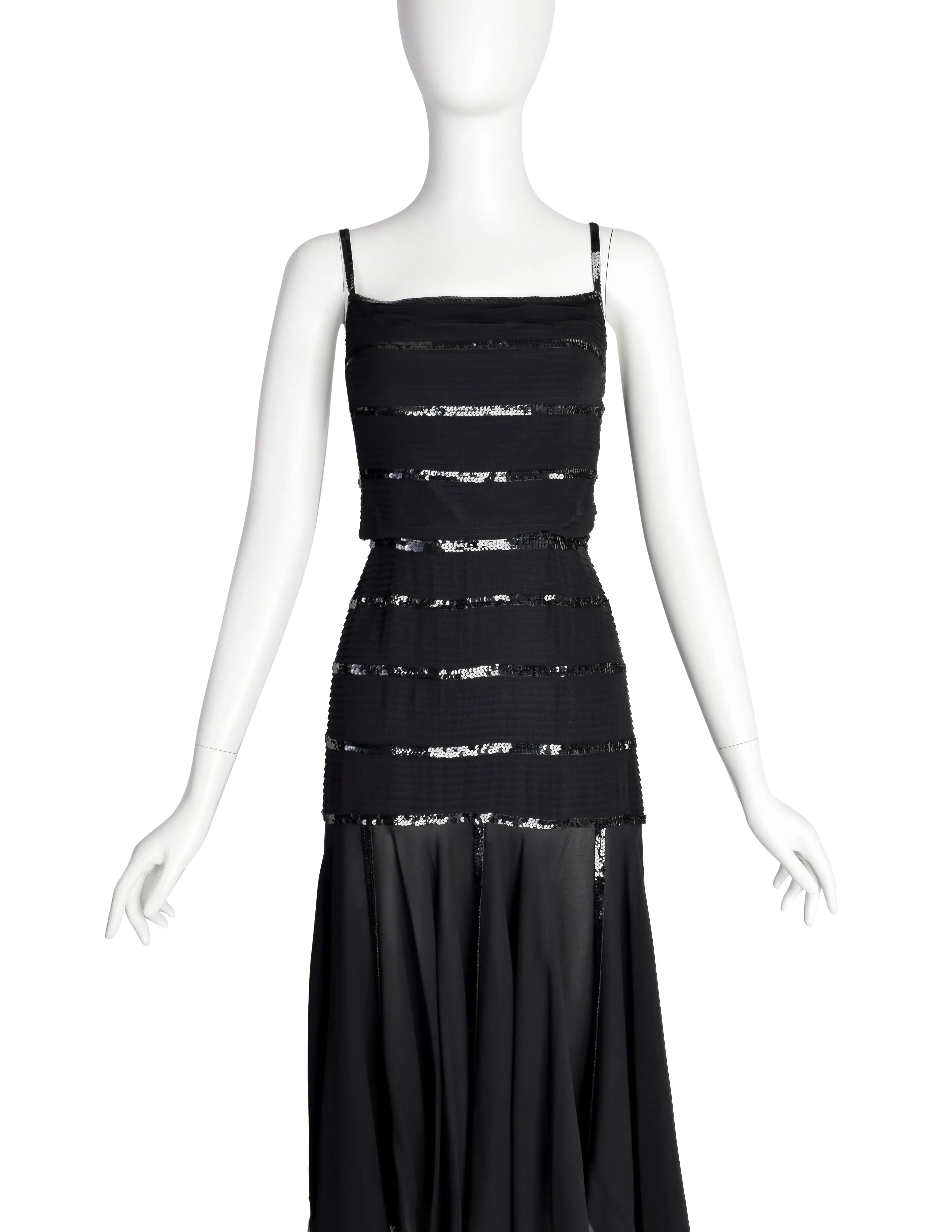 Chanel Vintage Rare Black Pleated Silk Sequin Dress and Jacket Ensemble Set