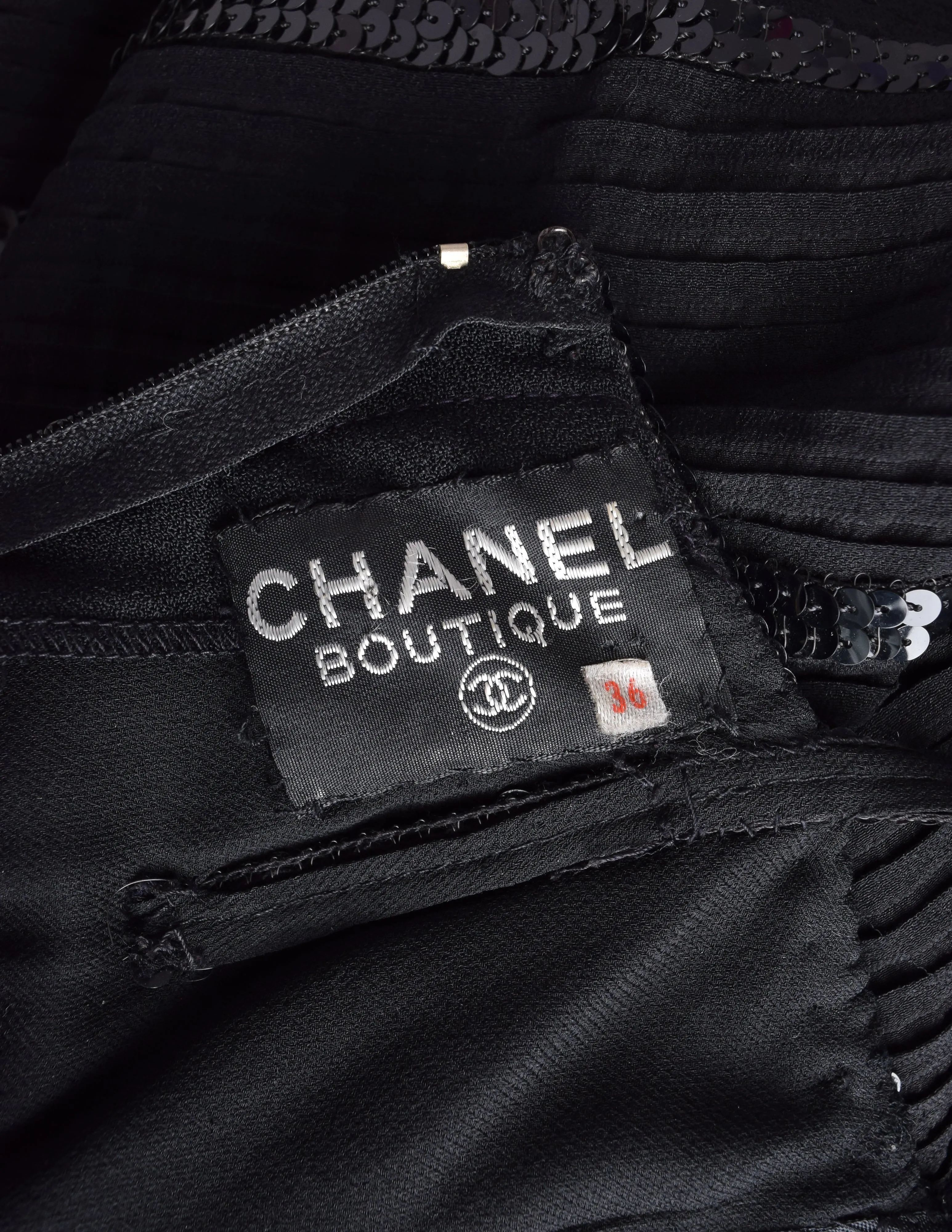 Chanel Vintage Rare Black Pleated Silk Sequin Dress and Jacket Ensemble Set