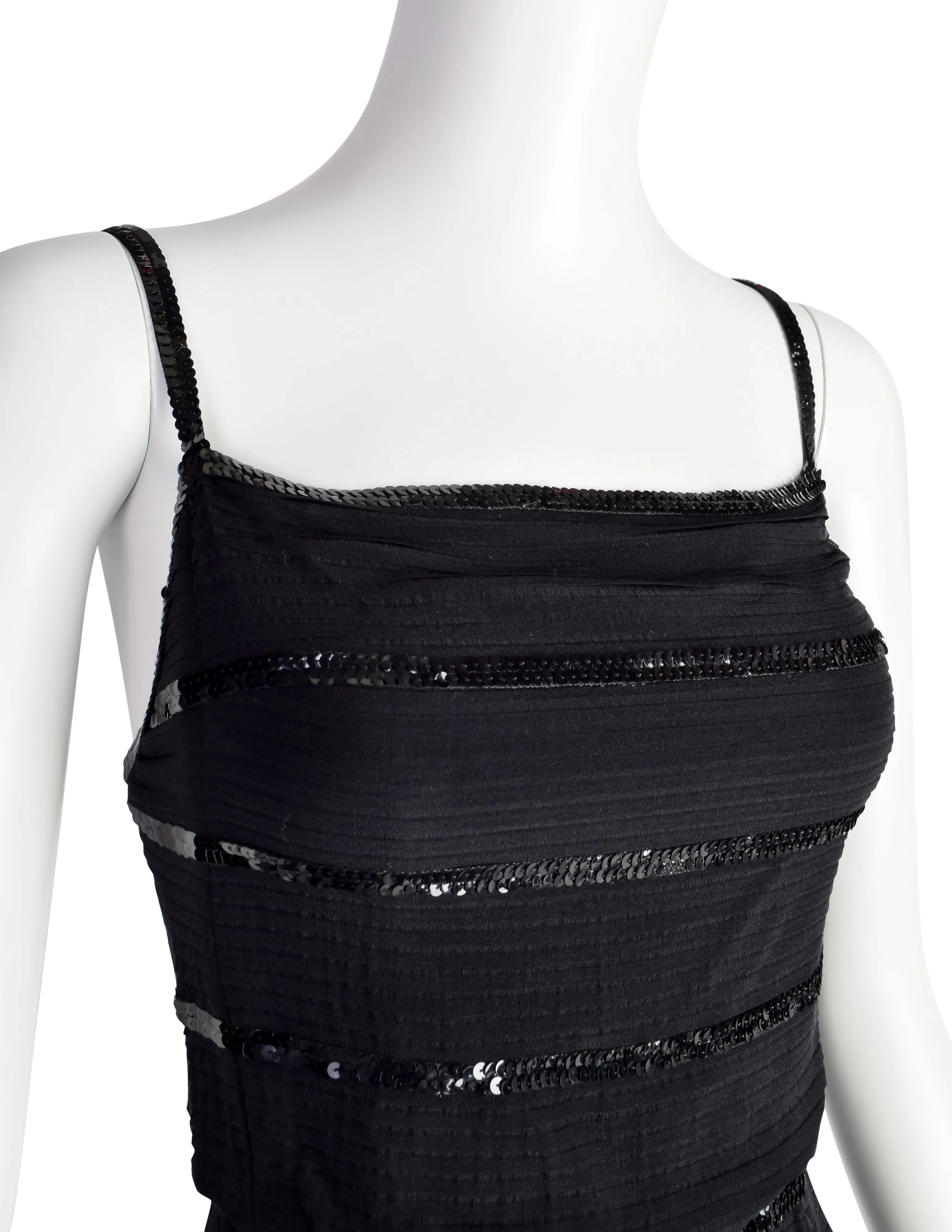 Chanel Vintage Rare Black Pleated Silk Sequin Dress and Jacket Ensemble Set