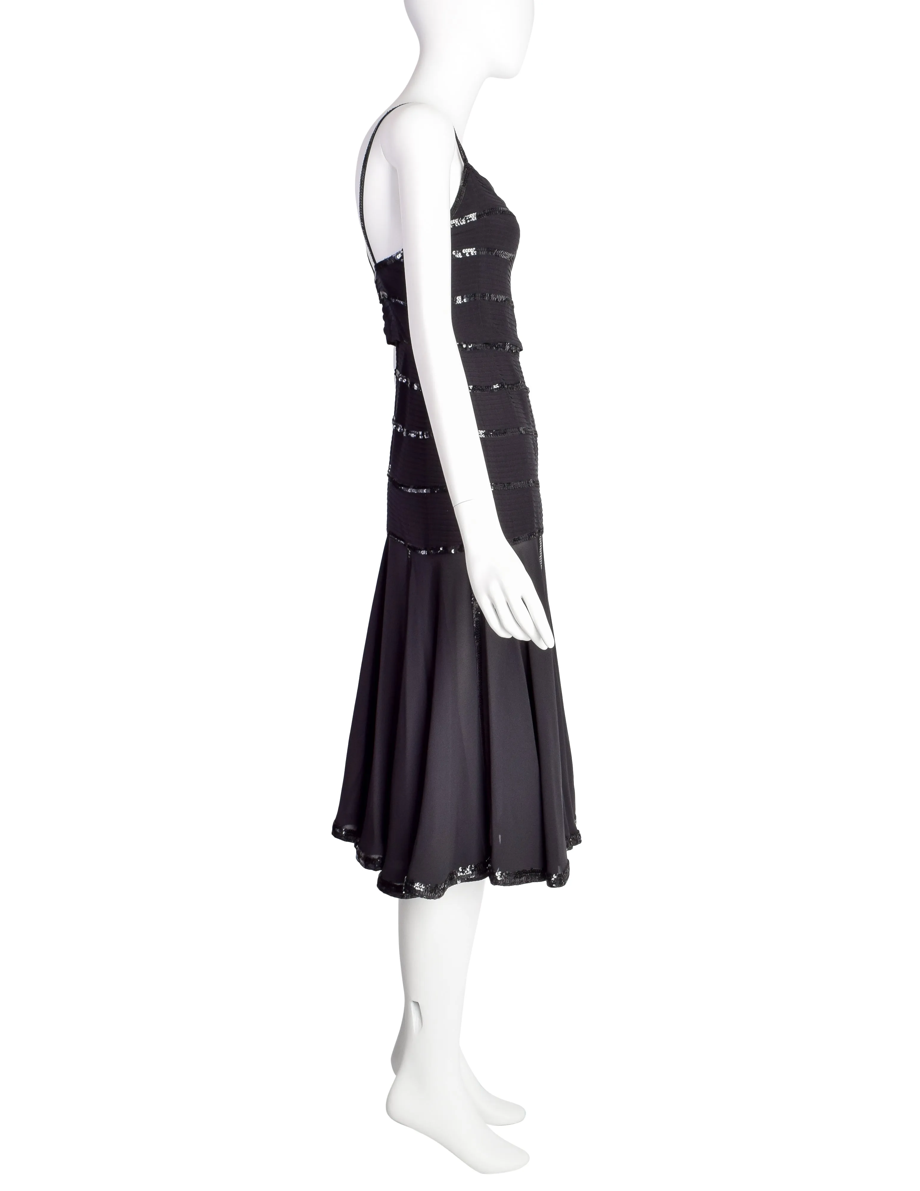 Chanel Vintage Rare Black Pleated Silk Sequin Dress and Jacket Ensemble Set