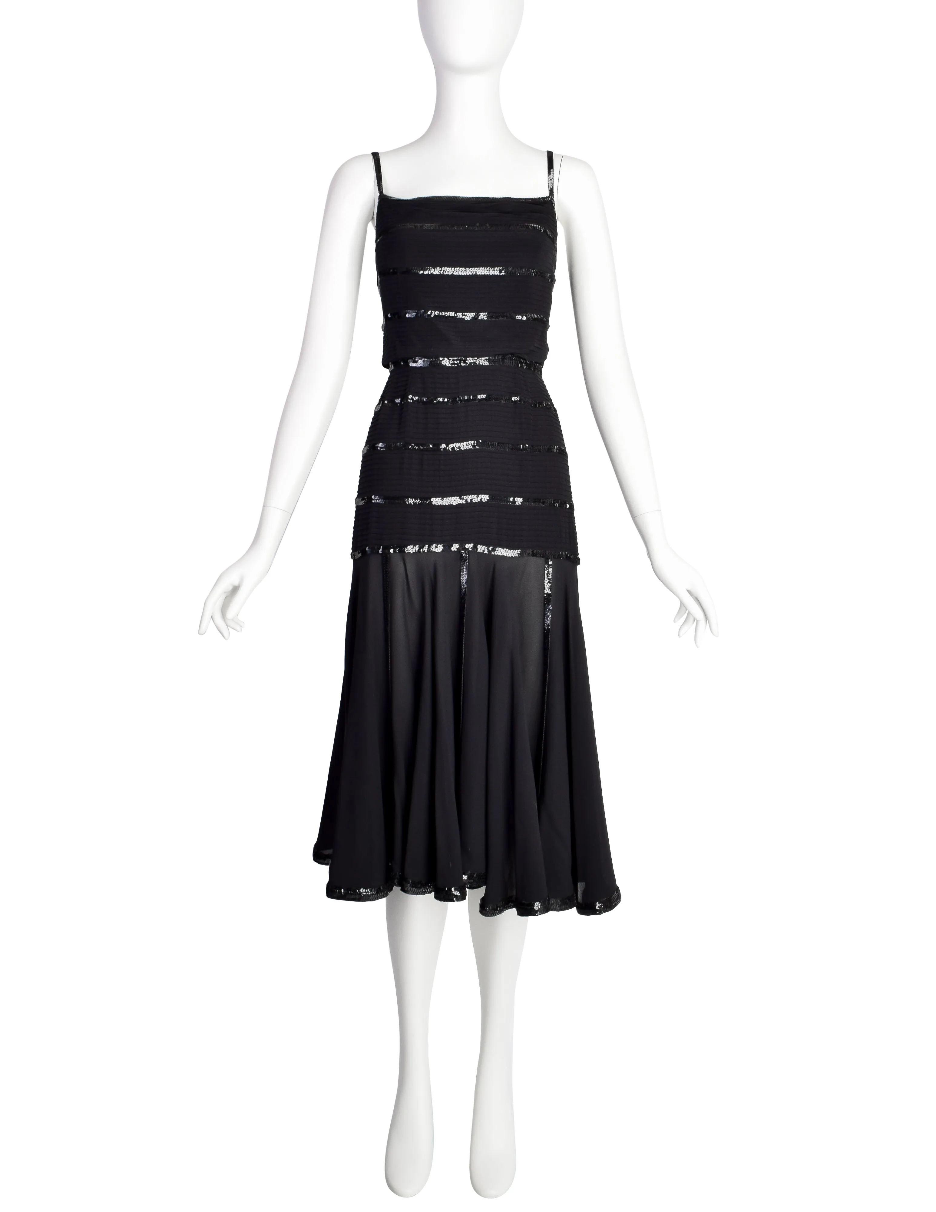 Chanel Vintage Rare Black Pleated Silk Sequin Dress and Jacket Ensemble Set