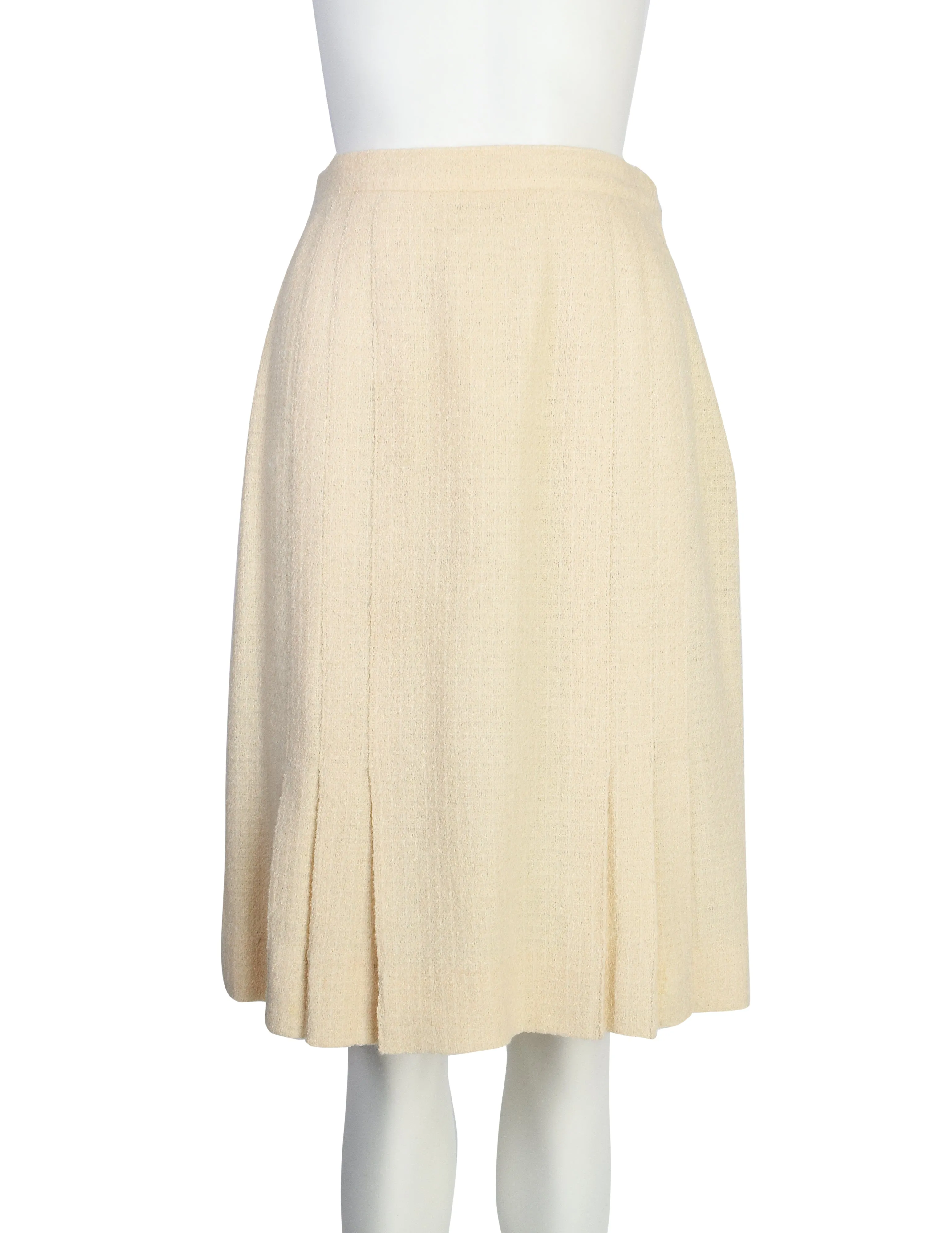 Chanel Vintage SS 1987 Cream Wool Tweed Red Embroidered Jacket and Skirt Suit