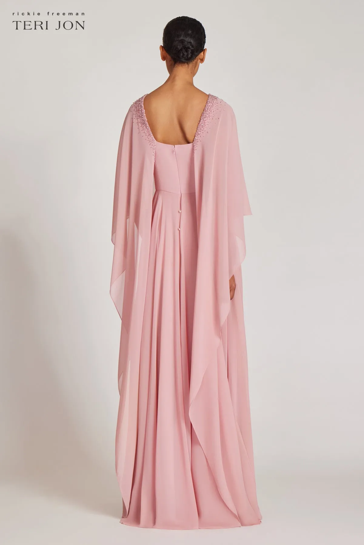 Chiffon Cascade Capelet With Beaded Neckline