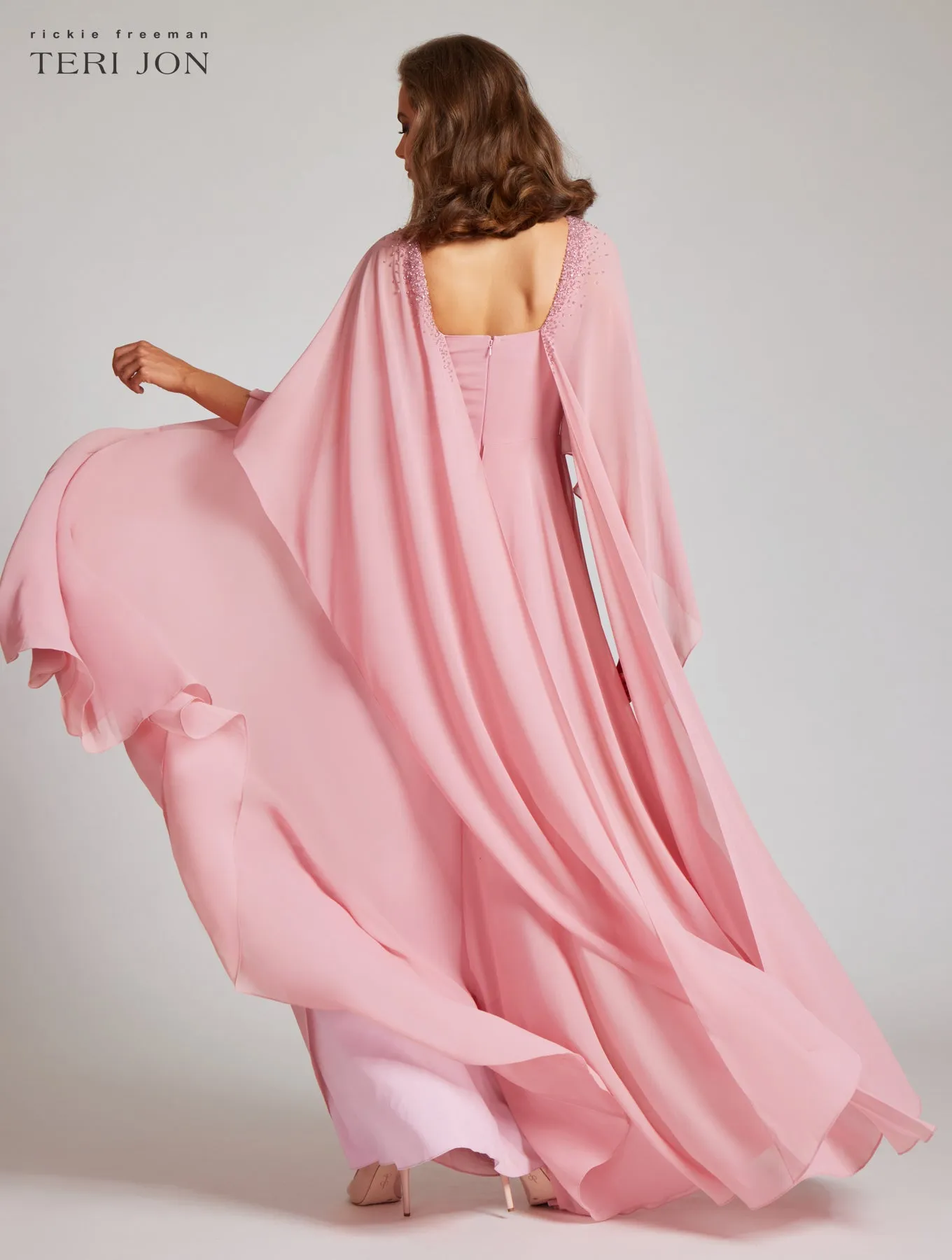 Chiffon Cascade Capelet With Beaded Neckline