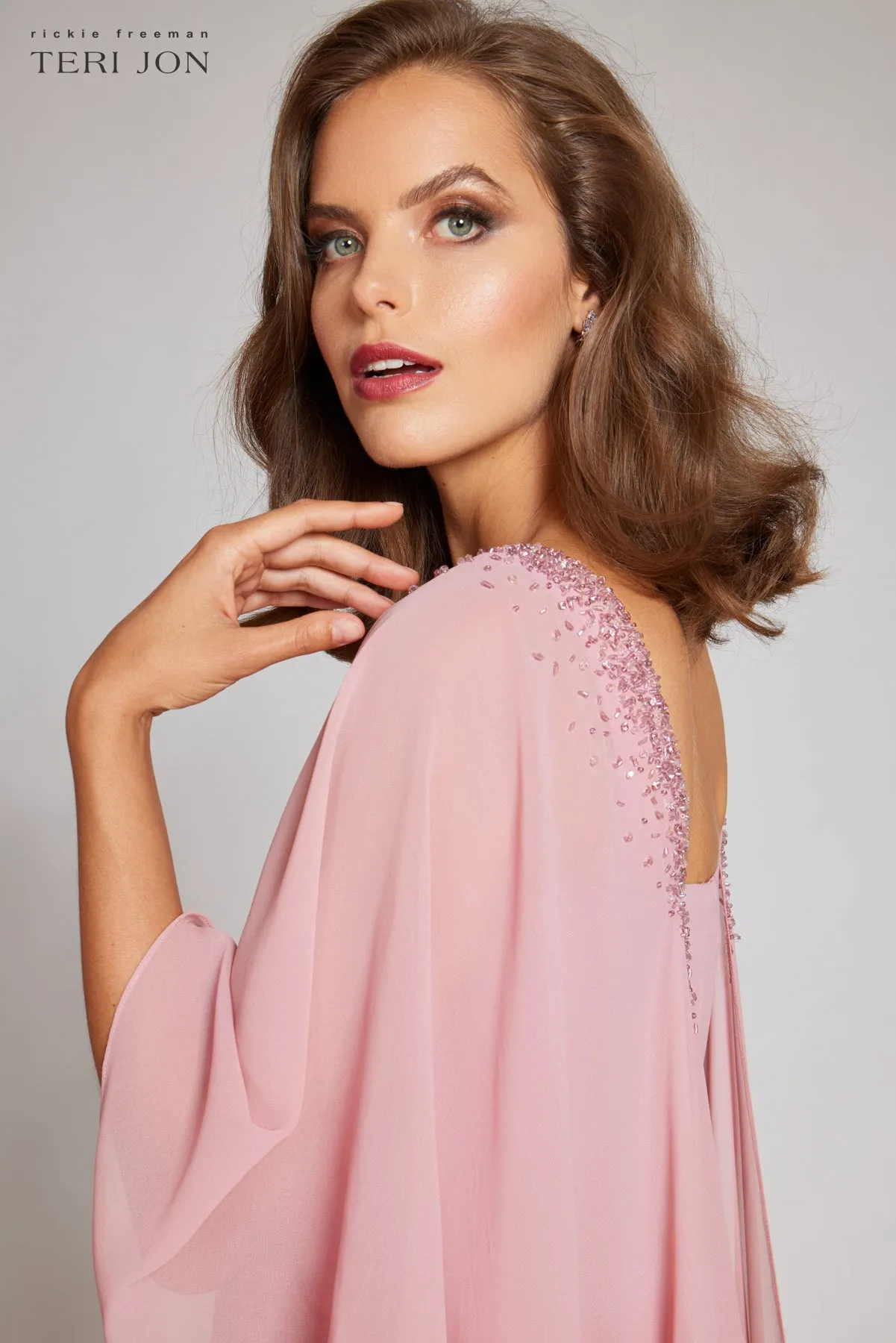 Chiffon Cascade Capelet With Beaded Neckline