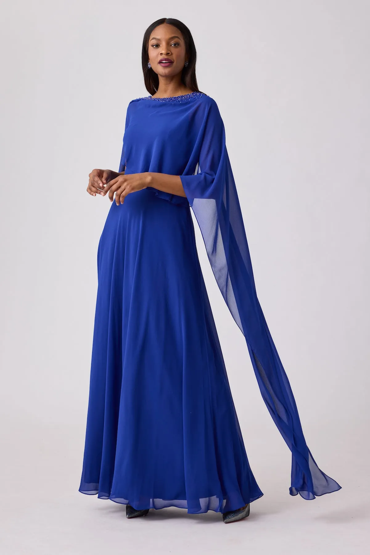 Chiffon Cascade Capelet With Beaded Neckline