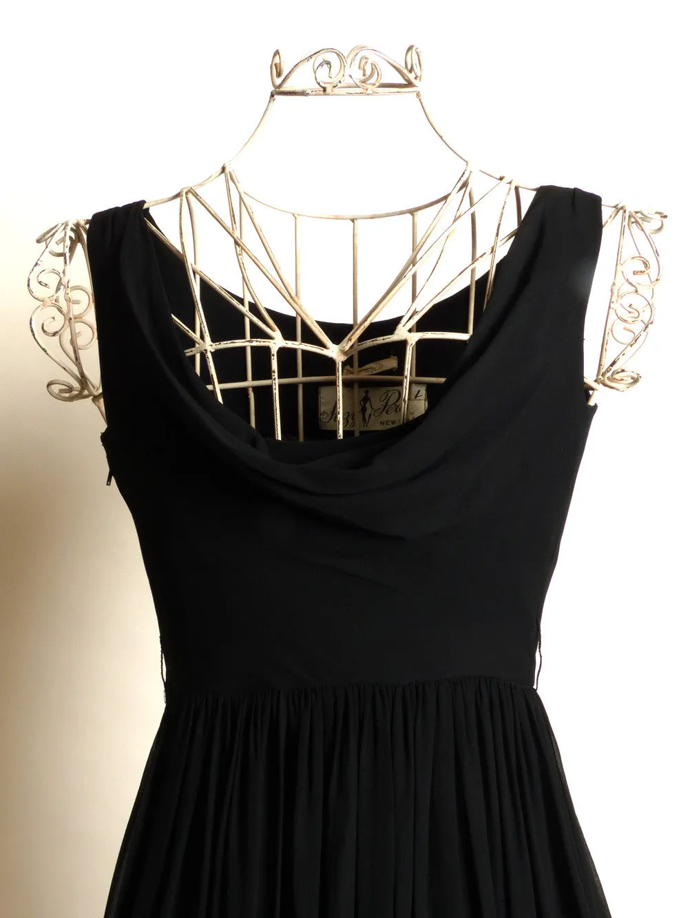 Circa 1950s Suzy Perette Silk Chiffon Black Dress