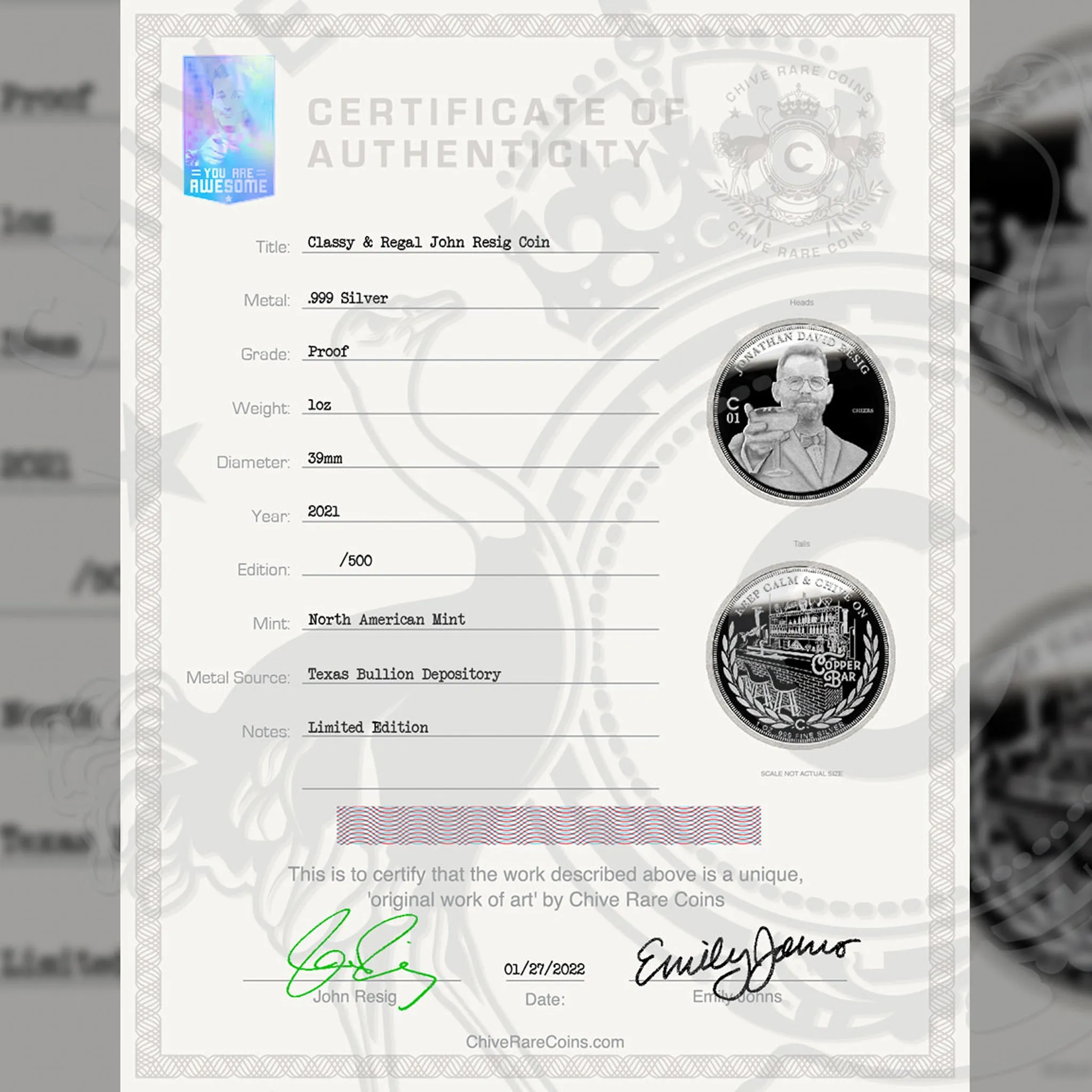 Classy & Regal John Resig Silver Coin 1 oz