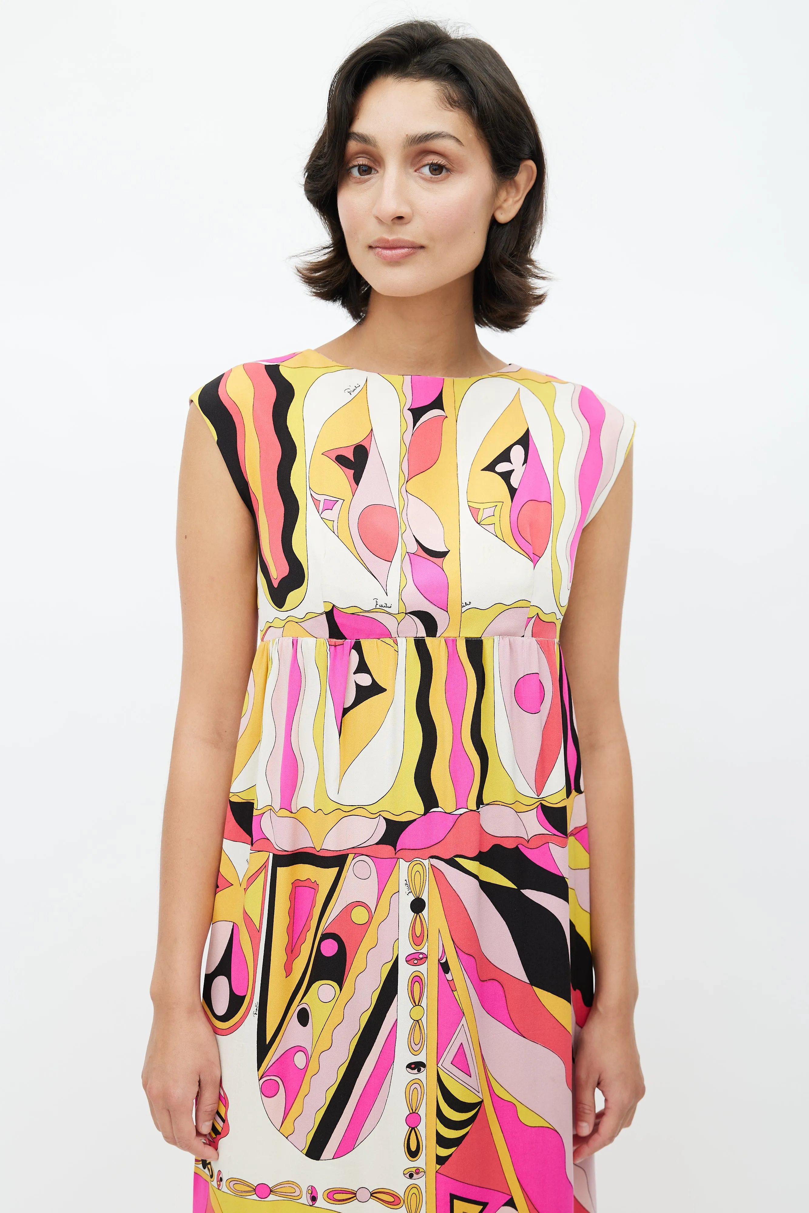 Cream & Multicolour Abstract Dress
