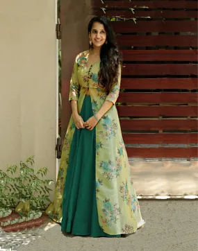 Cute Designer Wear Indo-Western Style Skirt and Floral Printed Tissue Silk Outfit