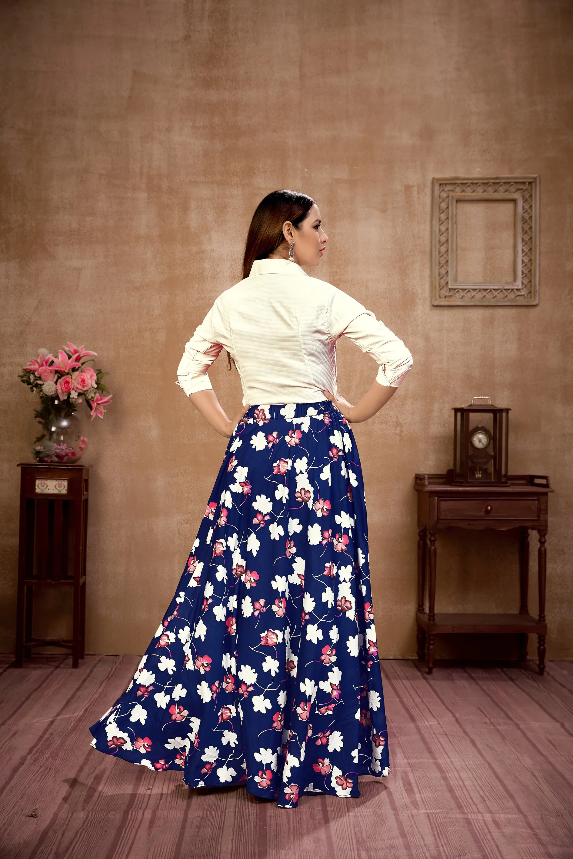 Dashing Navy Blue and White Color Silk Lehenga Choli