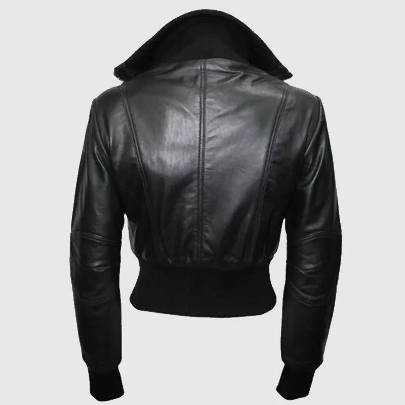 Deluxe Ladies Stylish Bomber Jacket Black Real Soft Nappa Leather Style Design