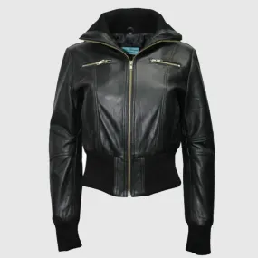 Deluxe Ladies Stylish Bomber Jacket Black Real Soft Nappa Leather Style Design