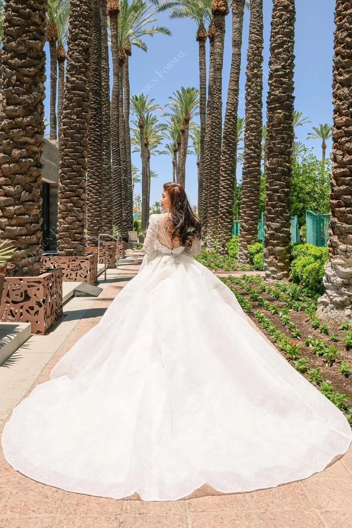 Designer Sparkly Sleeves Structured Lace Ball Gown Wedding Dress