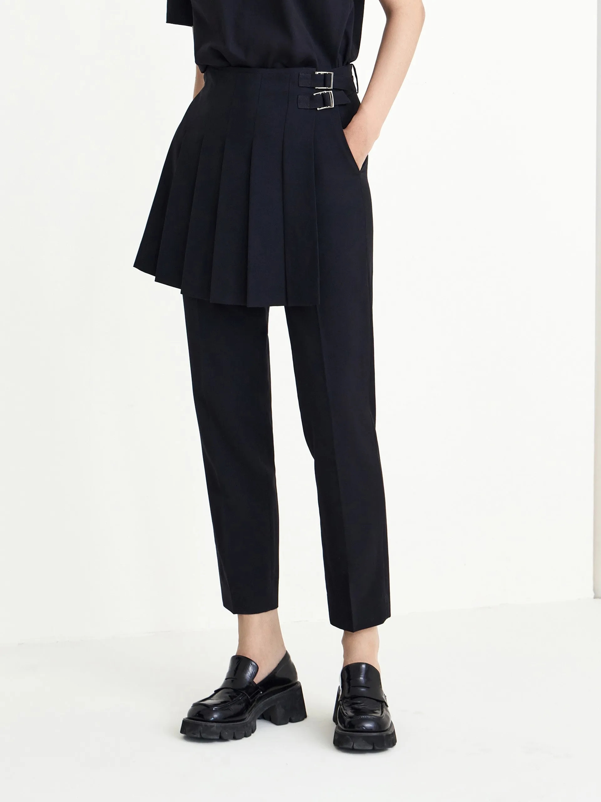 Detachable Pleated Patch Cropped Pants