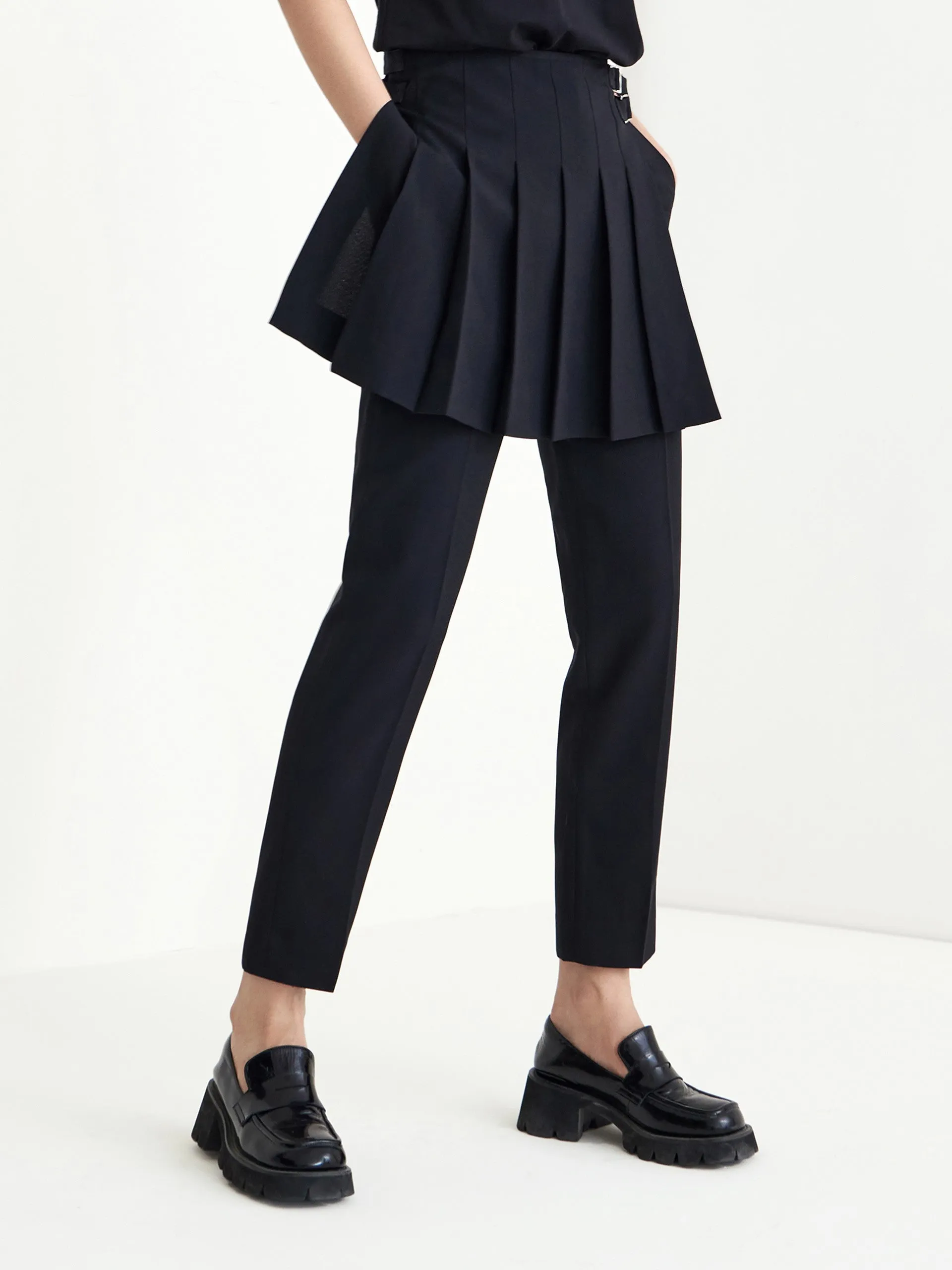 Detachable Pleated Patch Cropped Pants