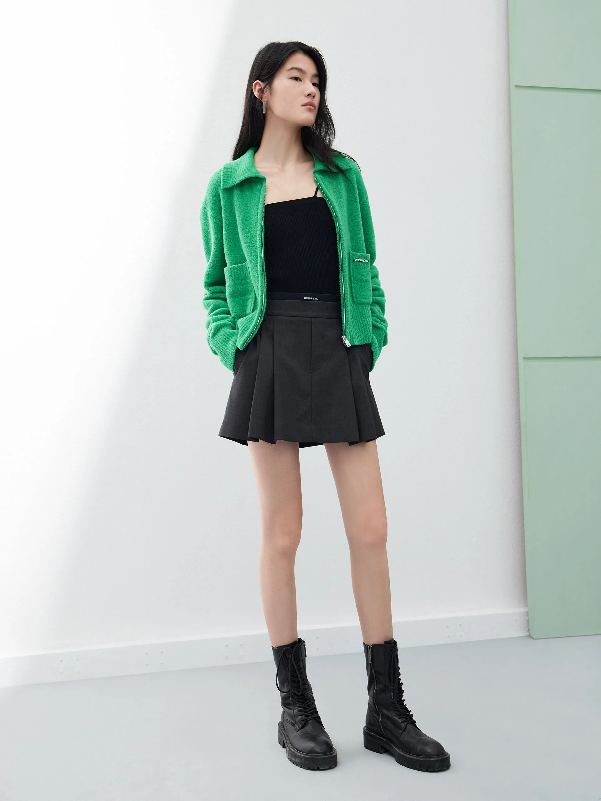 Double Waistband Pleated Skirt