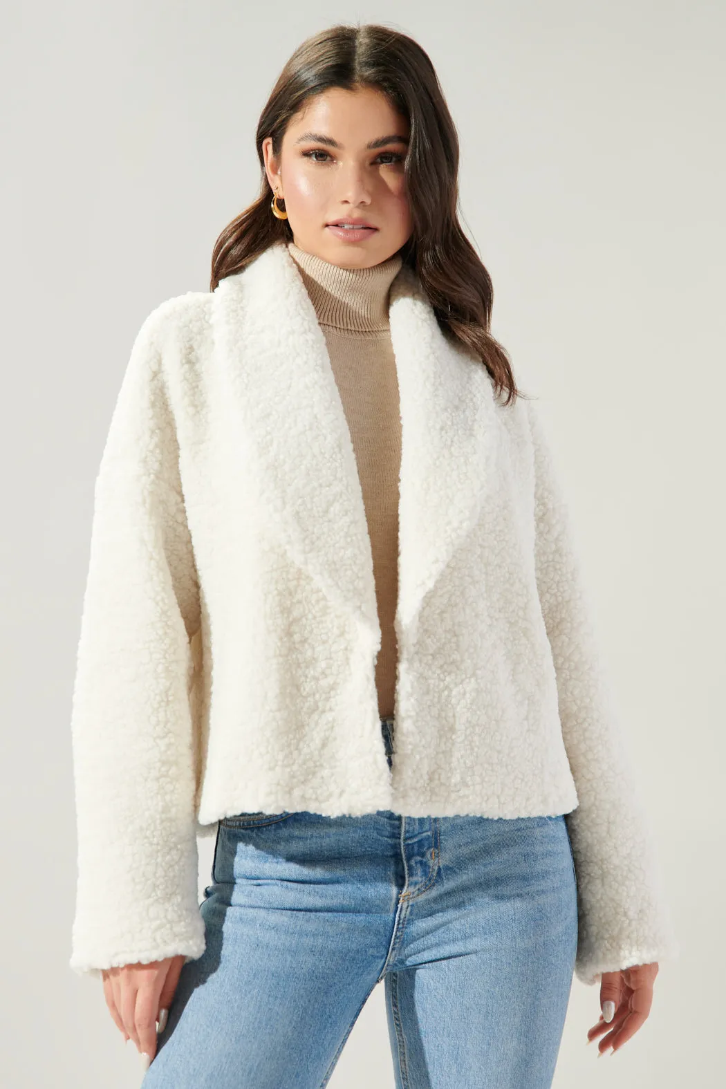 Edwina Faux Sherpa Shawl Collar Jacket