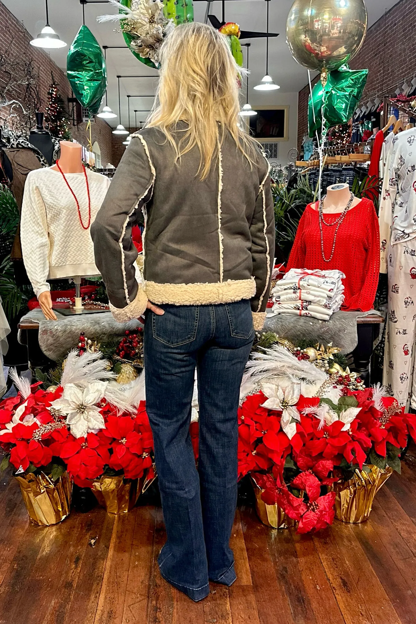 Embroidered Crop Sherpa Jacket