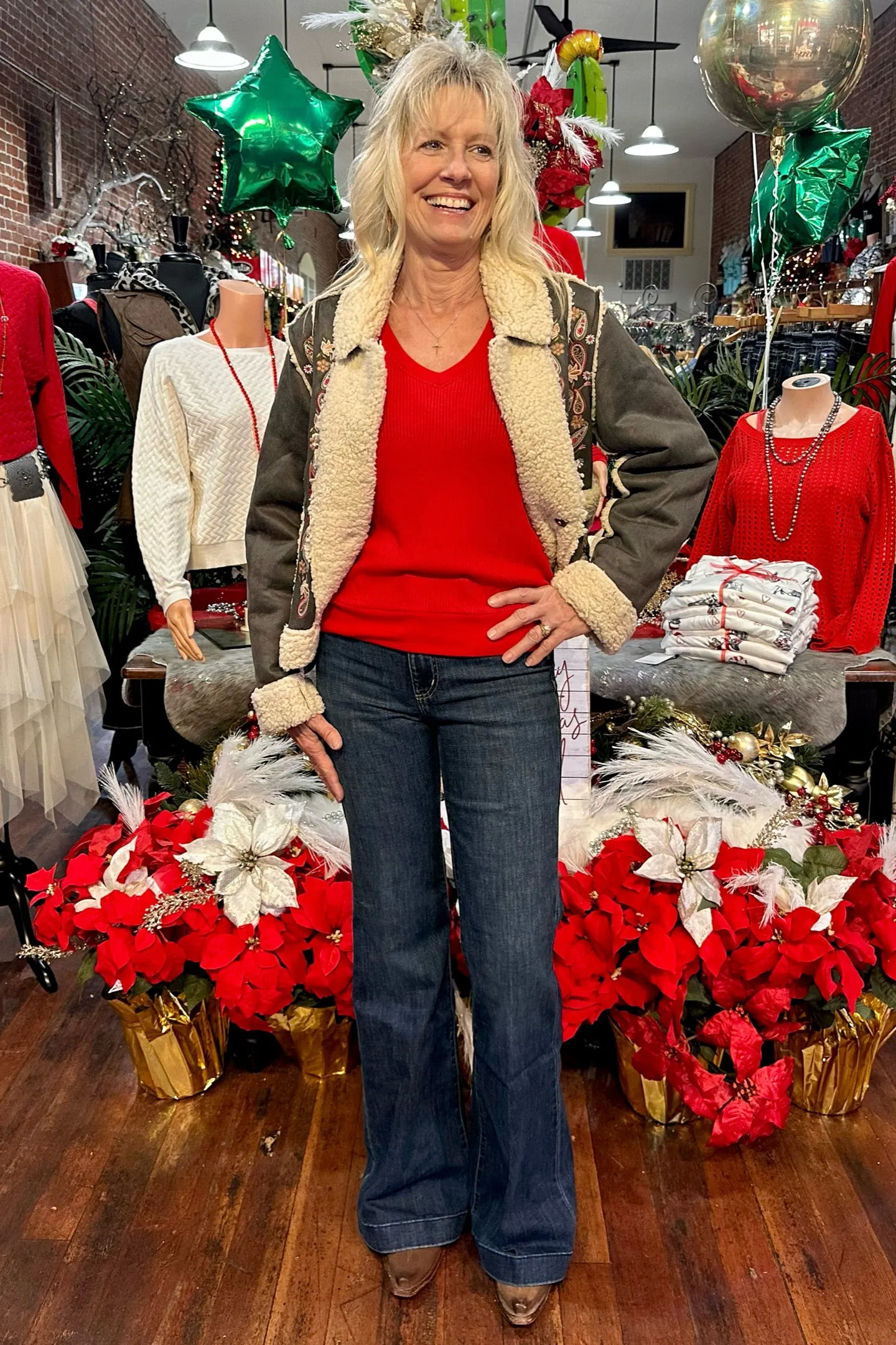 Embroidered Crop Sherpa Jacket