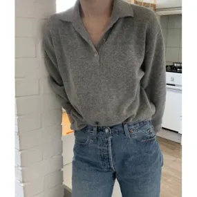 Fashionkova  Fashion POLO Half-Neck Cashmere Knitwear Women Autumn Winter New Loose Versatile Korean Version Cardigan Base Sweater