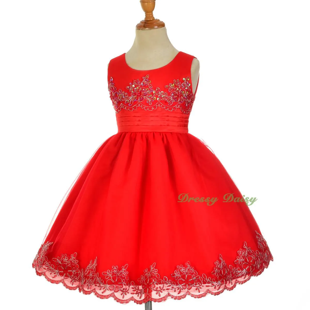 FG317 Beads Embroidery Scalloped Dresses Flower Girl Pageant Occasion Size 2-10