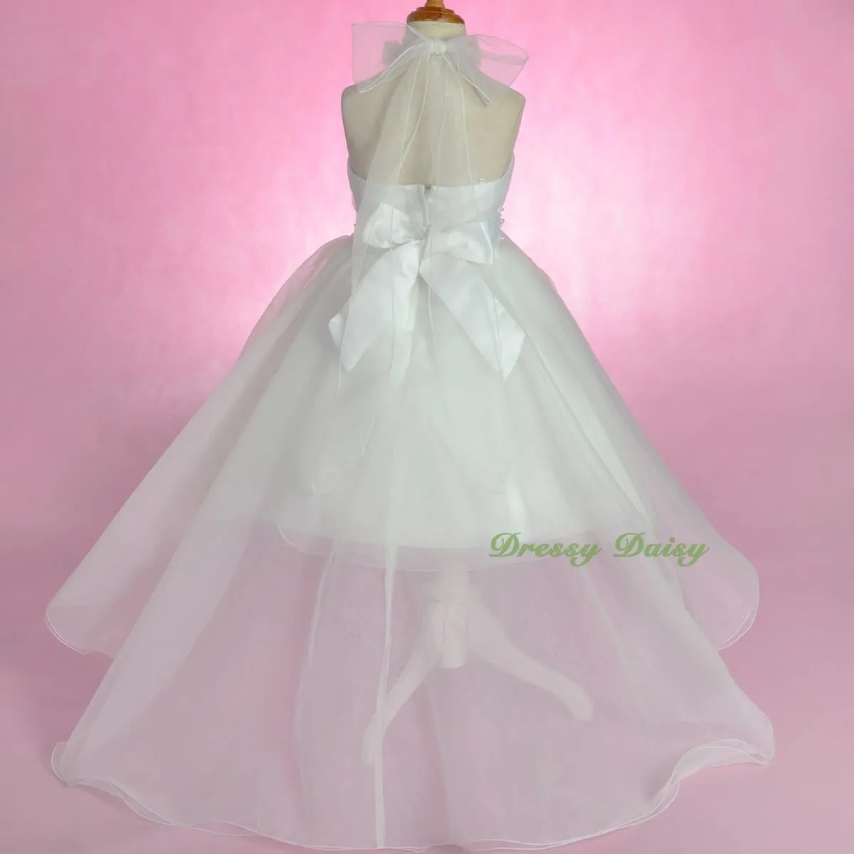 FG326 Rosettes Halter Ball Gown Formal Dress Wedding Flower Girl Pageant Size 4-14