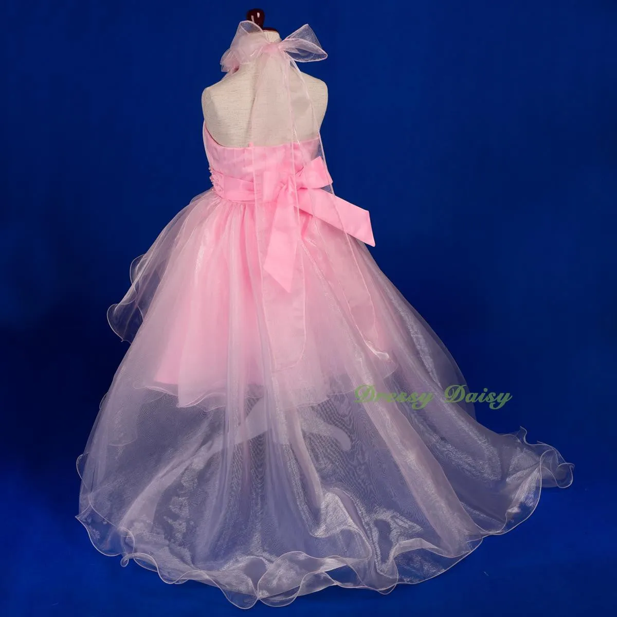 FG326 Rosettes Halter Ball Gown Formal Dress Wedding Flower Girl Pageant Size 4-14