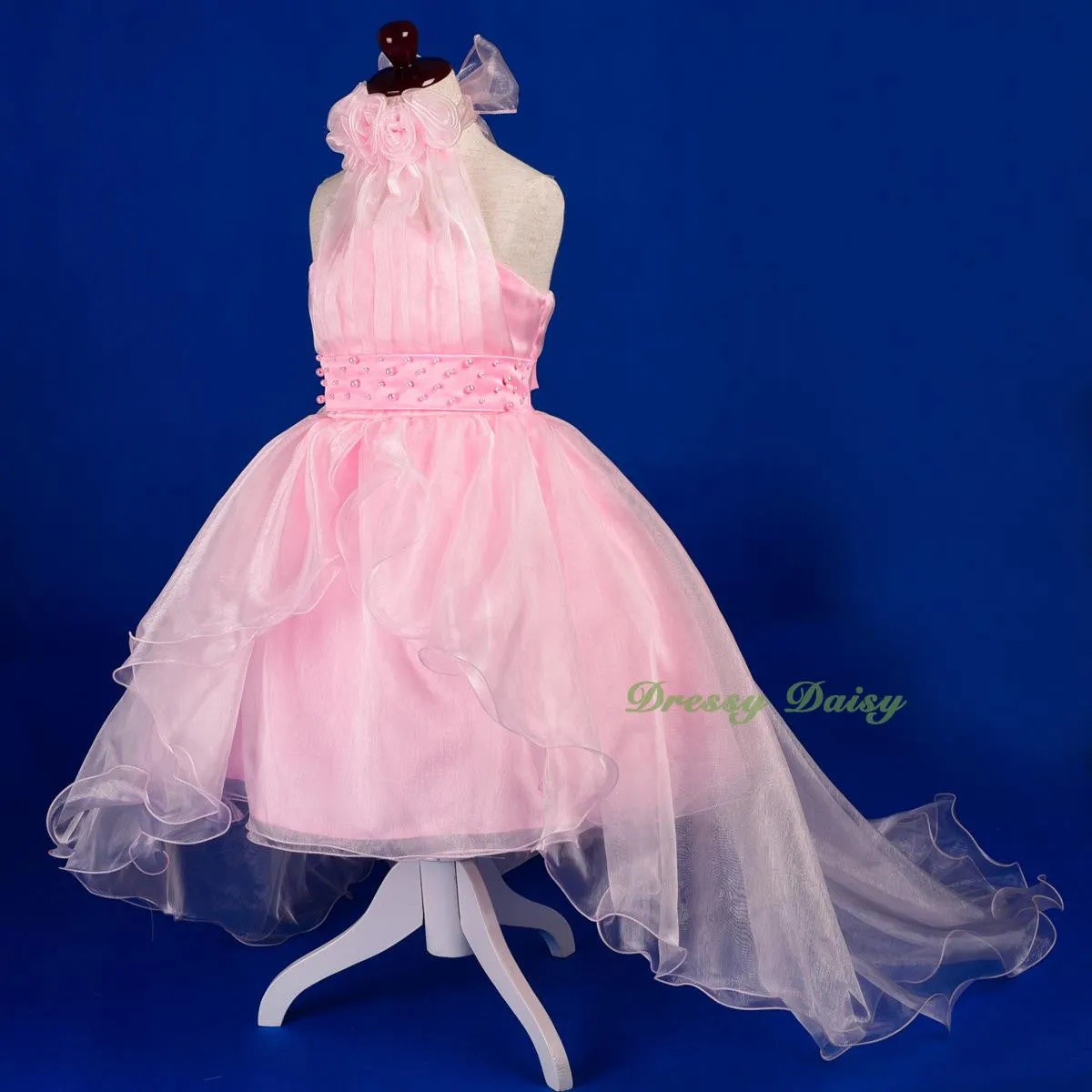 FG326 Rosettes Halter Ball Gown Formal Dress Wedding Flower Girl Pageant Size 4-14