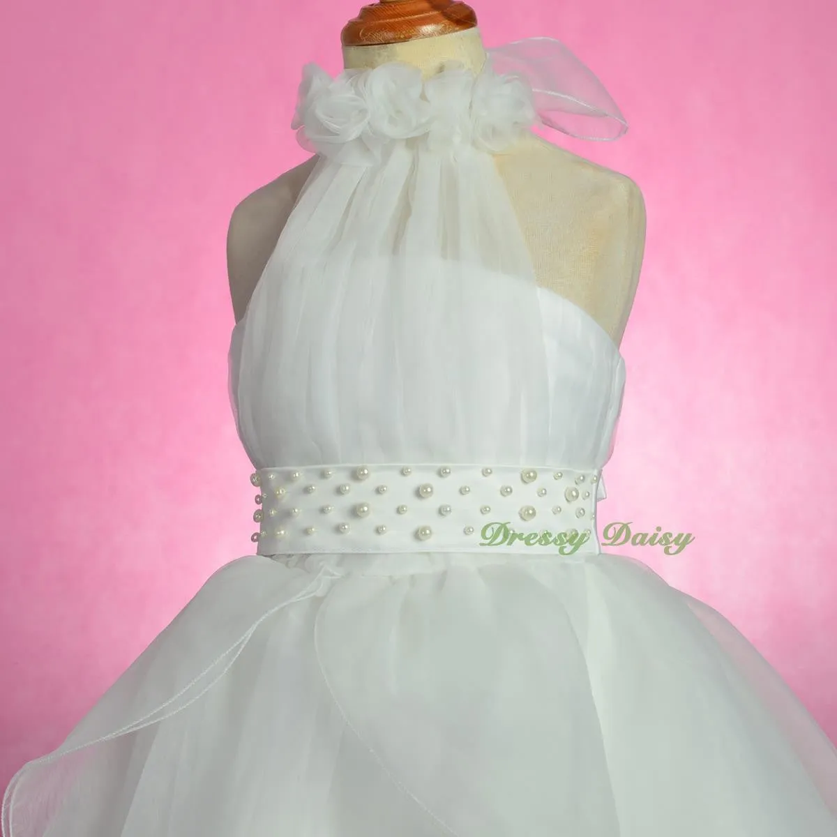 FG326 Rosettes Halter Ball Gown Formal Dress Wedding Flower Girl Pageant Size 4-14