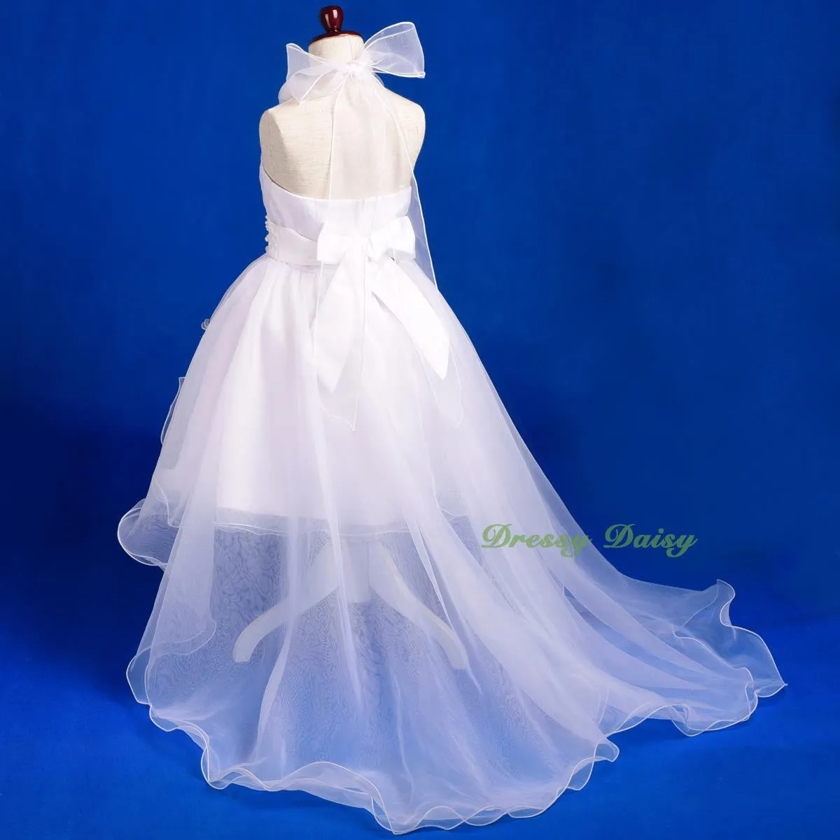 FG326 Rosettes Halter Ball Gown Formal Dress Wedding Flower Girl Pageant Size 4-14