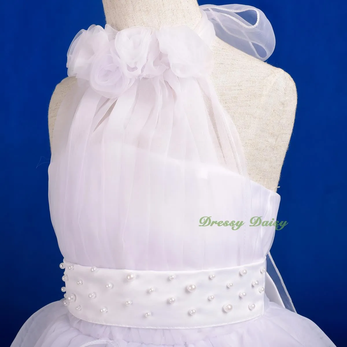 FG326 Rosettes Halter Ball Gown Formal Dress Wedding Flower Girl Pageant Size 4-14