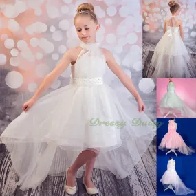 FG326 Rosettes Halter Ball Gown Formal Dress Wedding Flower Girl Pageant Size 4-14