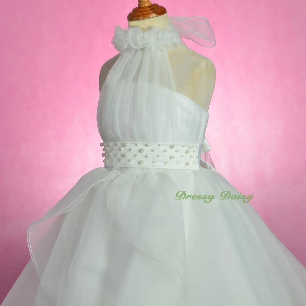 FG326 Rosettes Halter Ball Gown Formal Dress Wedding Flower Girl Pageant Size 4-14