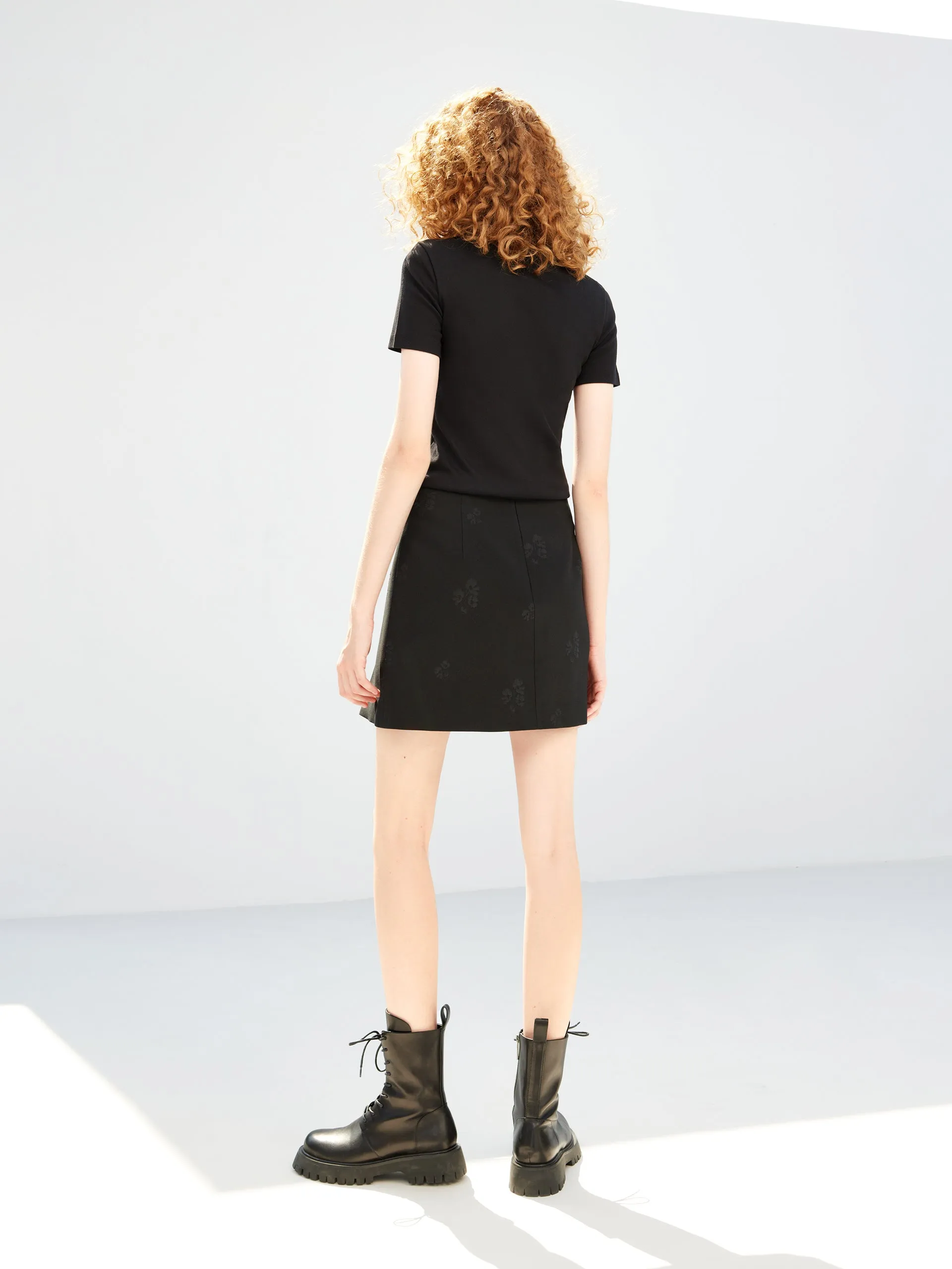 Floral Jacquard Pleated Skirt