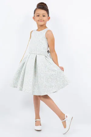 Girls Rhinestone Waist Shoulder Bag Foil Print Jacquard Dress 2-12
