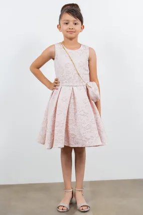 Girls Rhinestone Waist Shoulder Bag Foil Print Jacquard Dress 2-12