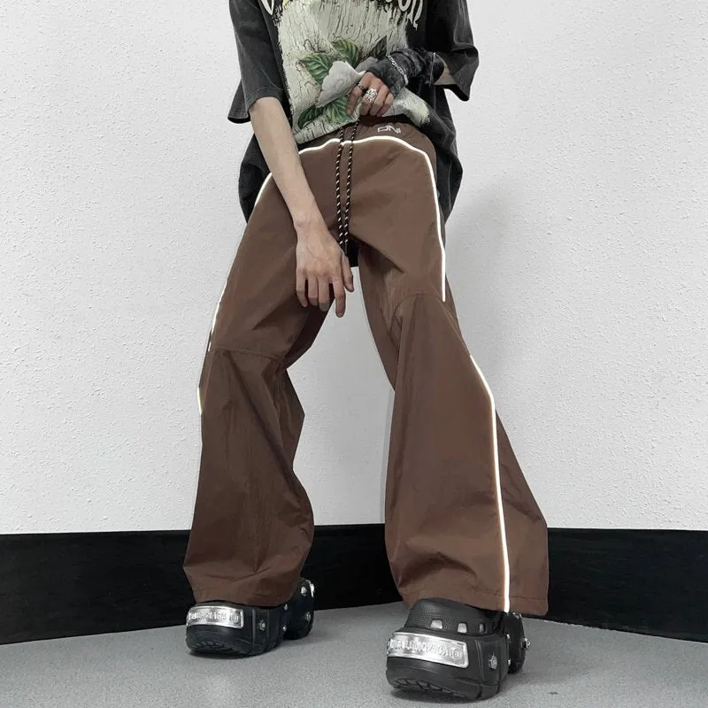Harajuku Y2k Sweatpants Men Women Joggers Oversize Streetwear Wide Leg Pants Men Casual Reflective Striped Trousers