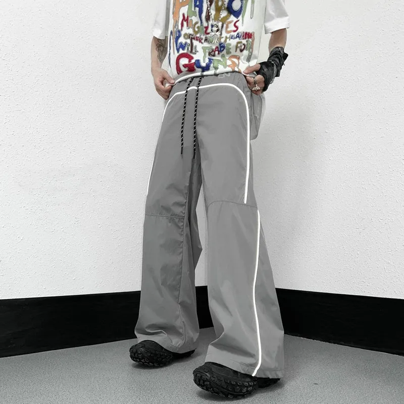 Harajuku Y2k Sweatpants Men Women Joggers Oversize Streetwear Wide Leg Pants Men Casual Reflective Striped Trousers