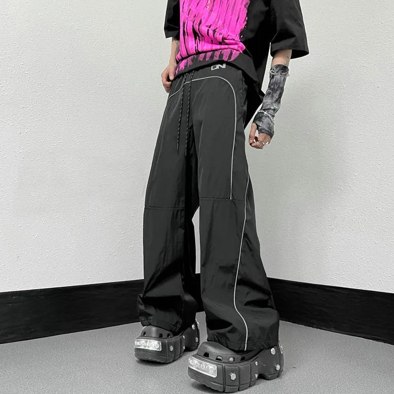 Harajuku Y2k Sweatpants Men Women Joggers Oversize Streetwear Wide Leg Pants Men Casual Reflective Striped Trousers